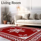 Rich Crimson Snowflake Medallion Border Rug