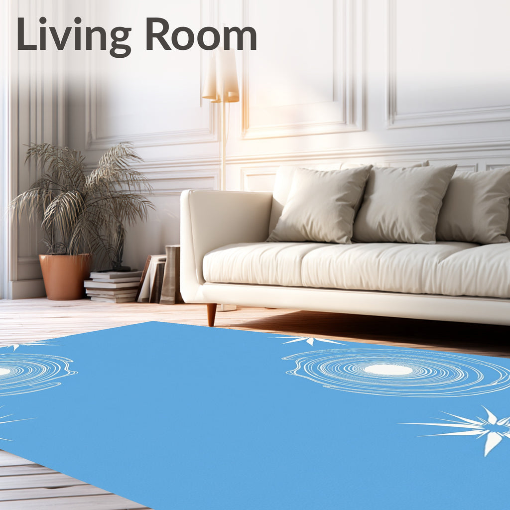 White Swirl Starburst Blue Rug