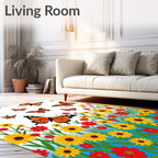Orange Monarch Butterflies Yellow Red Flowers Rug