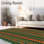 Deep Green Crimson Yellow Tribal Stripe Rug