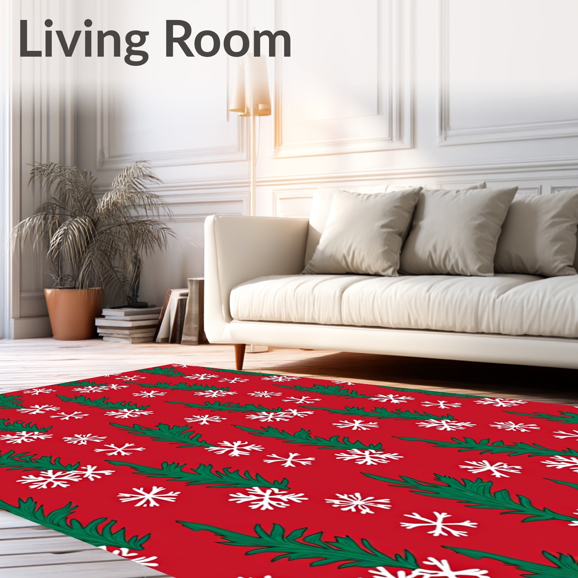 Red Evergreen Snowflake Scattering Rug