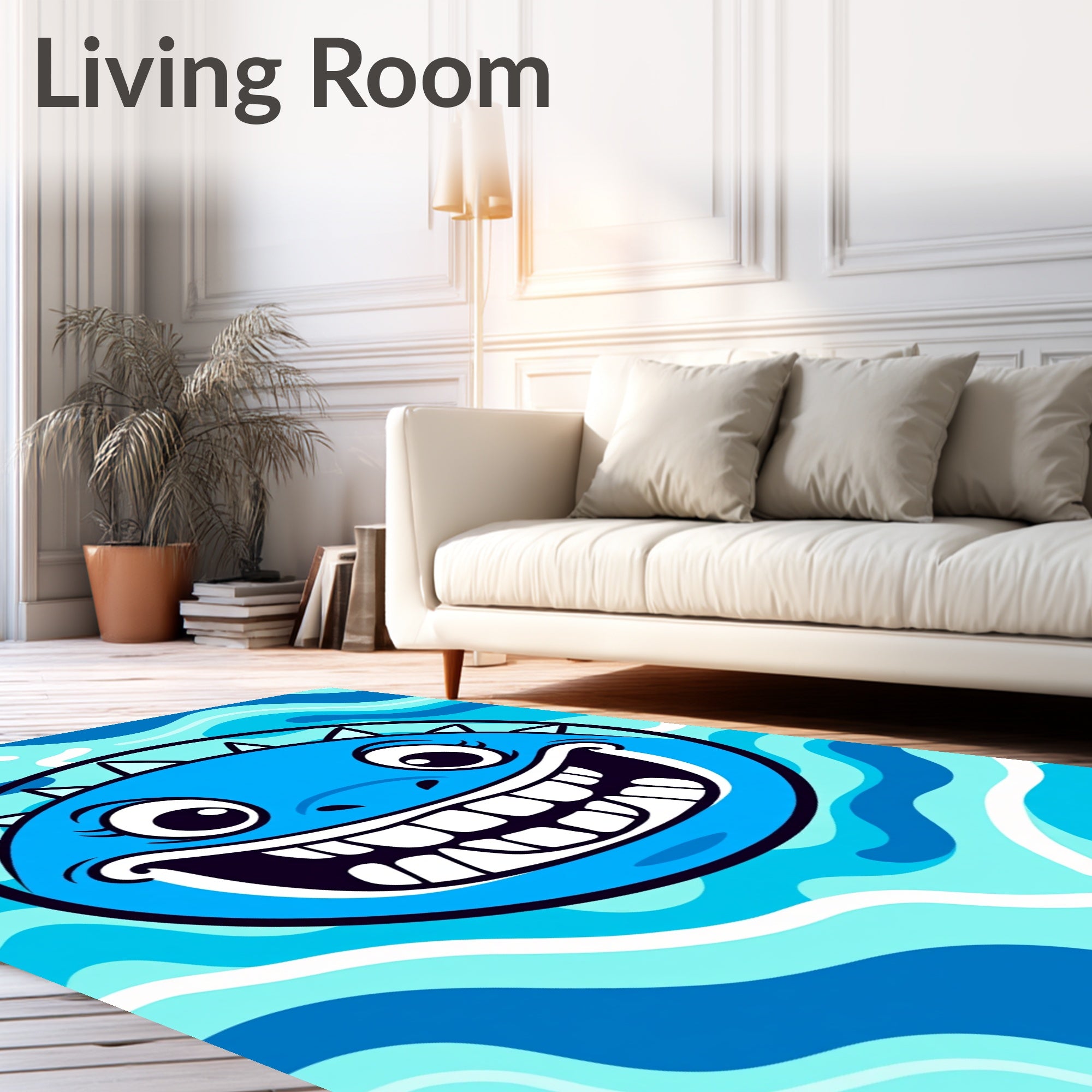 Blue Monster Whimsical Wave Face Rug