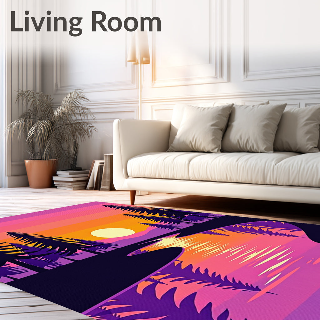 Vibrant Sunset Lake Trees Reflection Rug