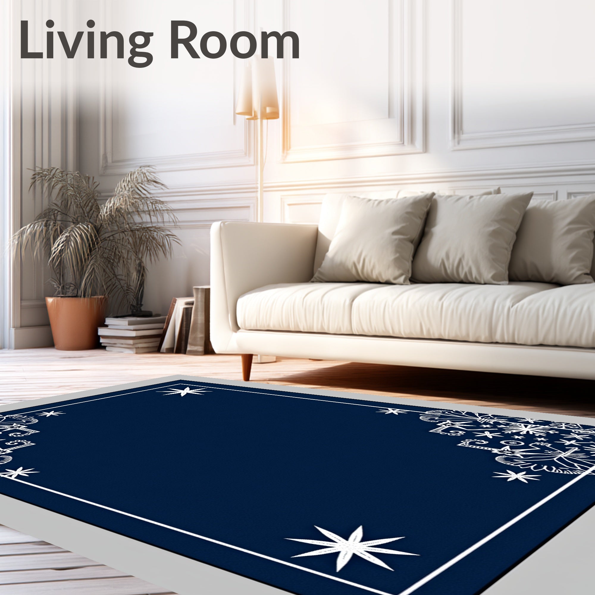 Deep Blue White Snowflake Corner Accents Rug