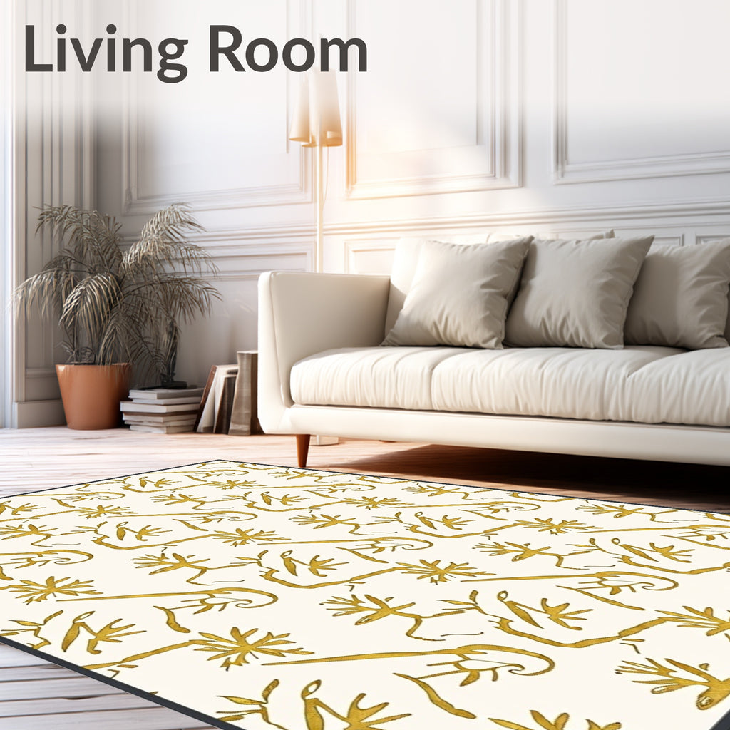 Golden Botanical Branches Swirl Rug