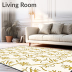 Golden Botanical Branches Swirl Rug