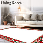 Crimson Green Leaf Scroll Border Rug