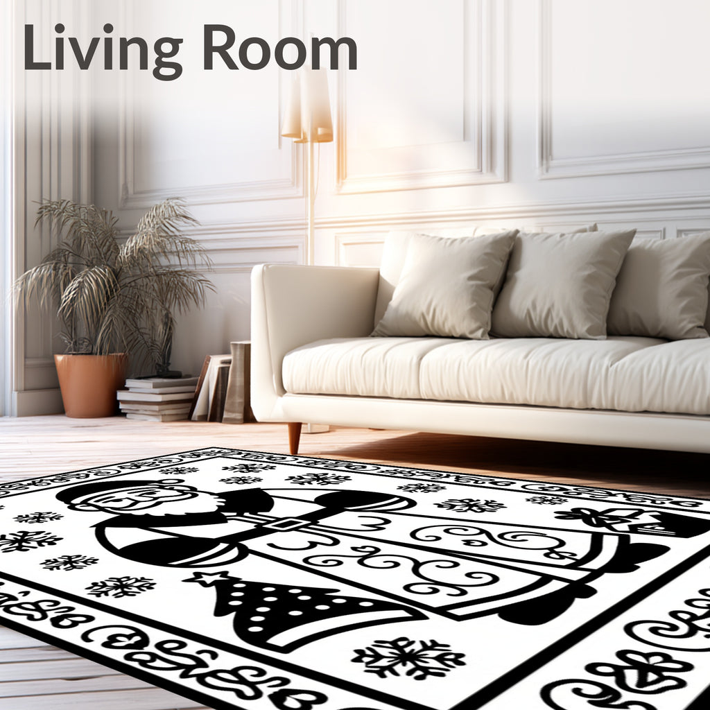 Joyful Santa Snowflake Christmas Tree Gift Rug