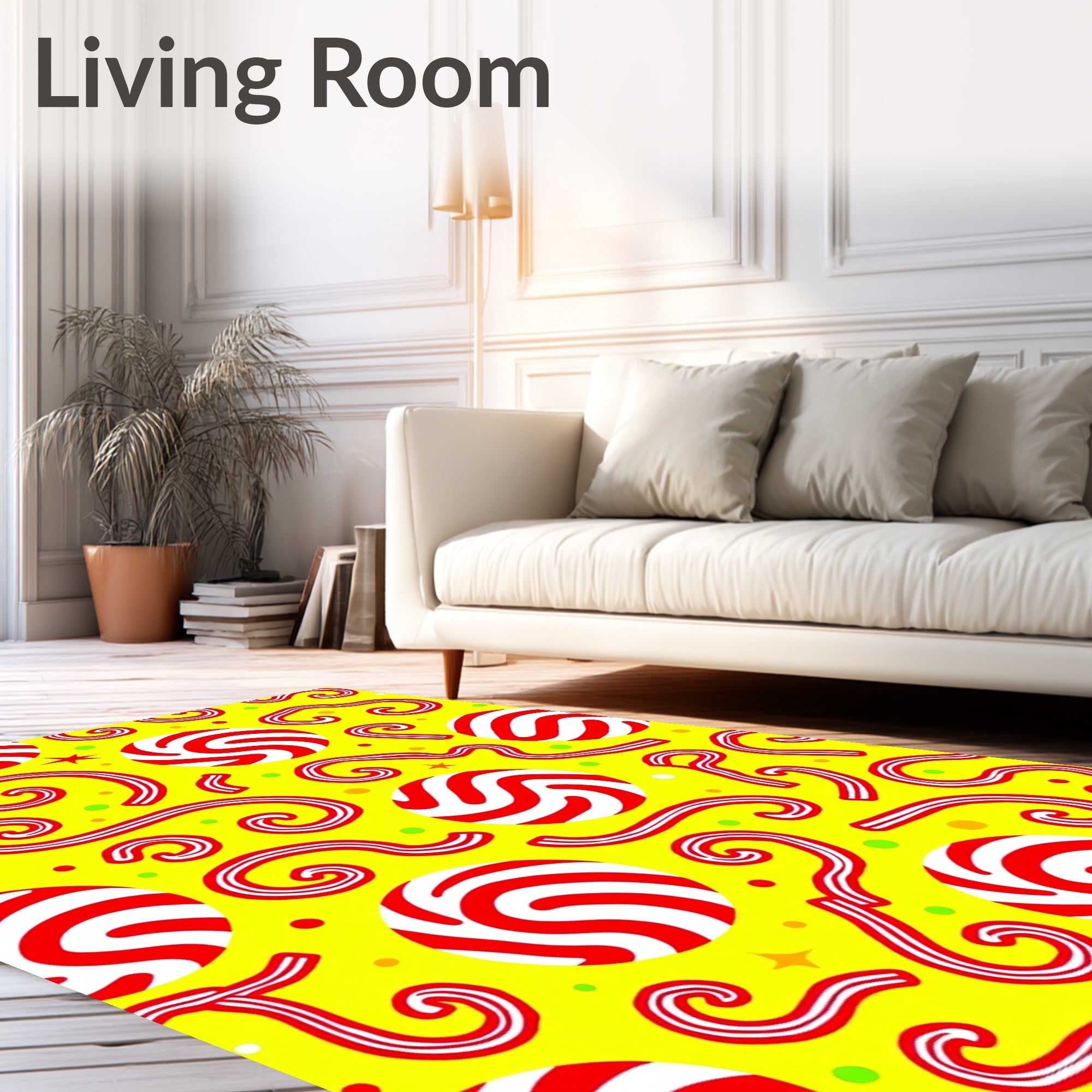Whimsical Red Swirl Candy Stripes Rug
