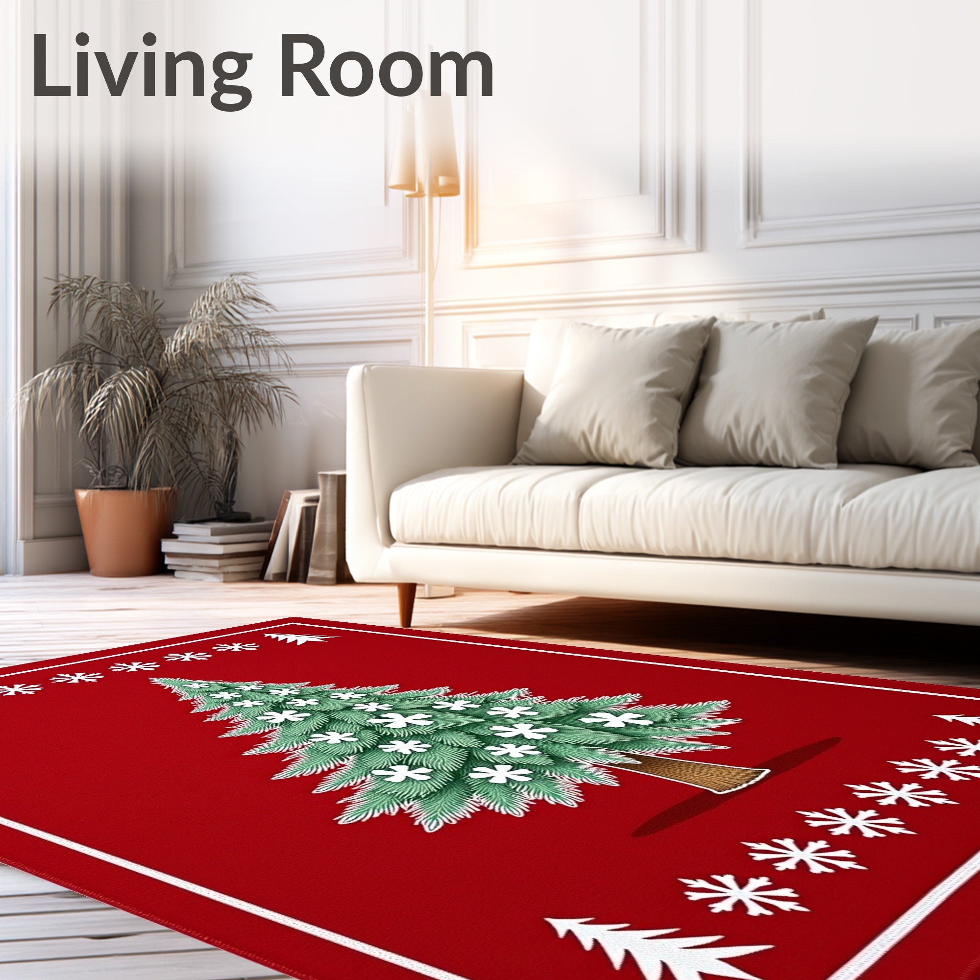 Red Christmas Tree Snowflake Border Rug