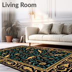 Golden Lizards Teal Foliage Bordered Rug