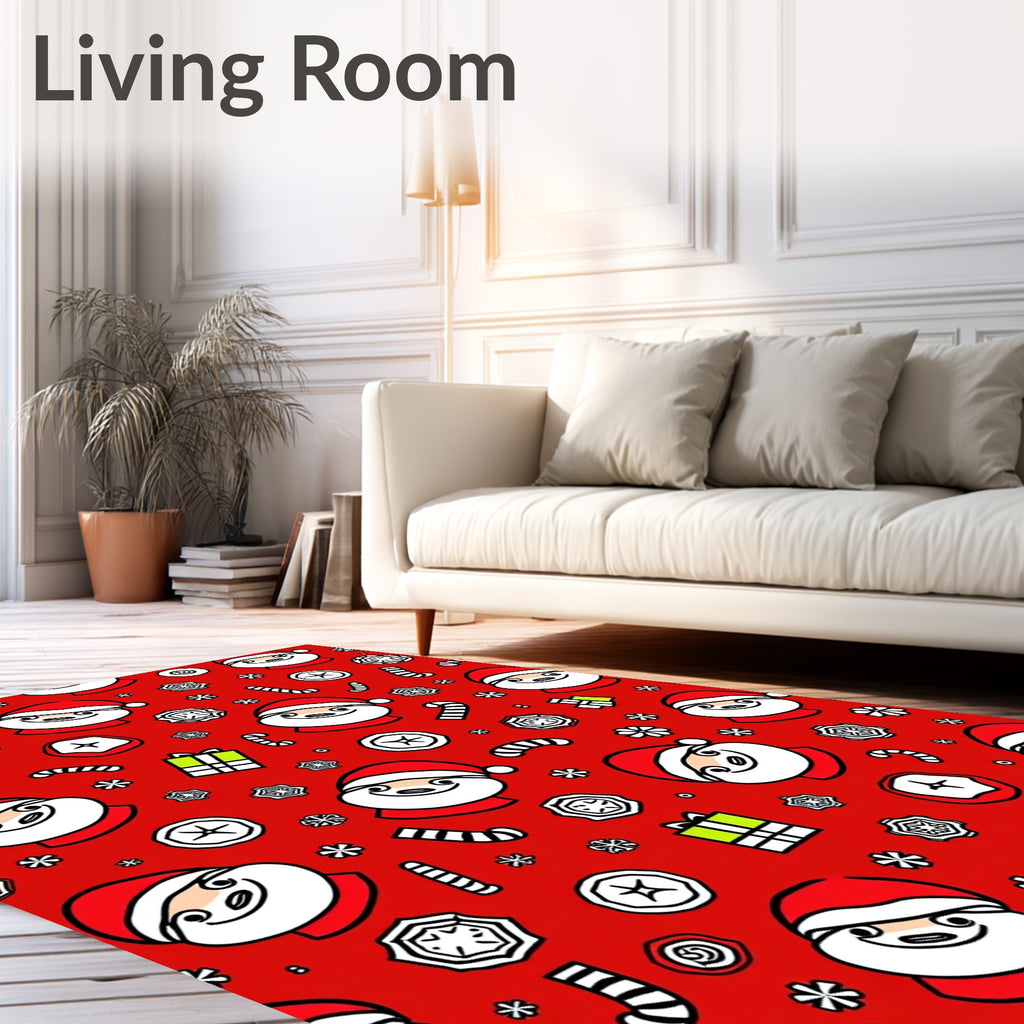 Cute Santa Claus Snowflake Candy Cane Christmas Rug