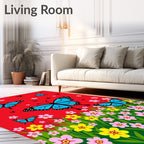 Vibrant Blue Butterfly Garden Meadow Rug