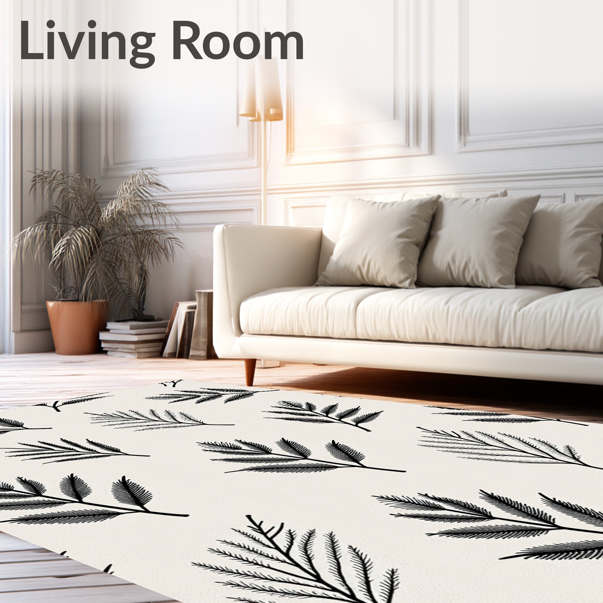 Black Branch On Cream Background Rug