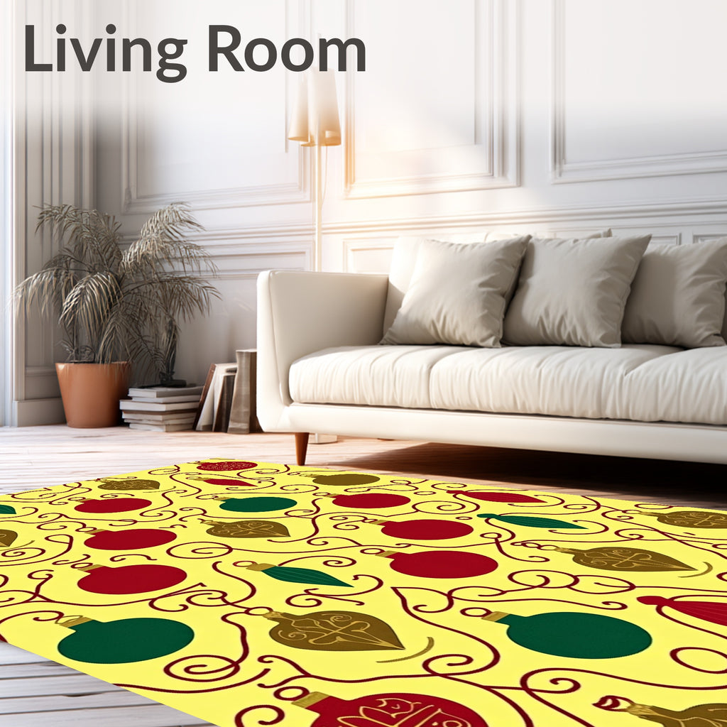 Christmas Ornaments Swirling Vine Yellow Rug