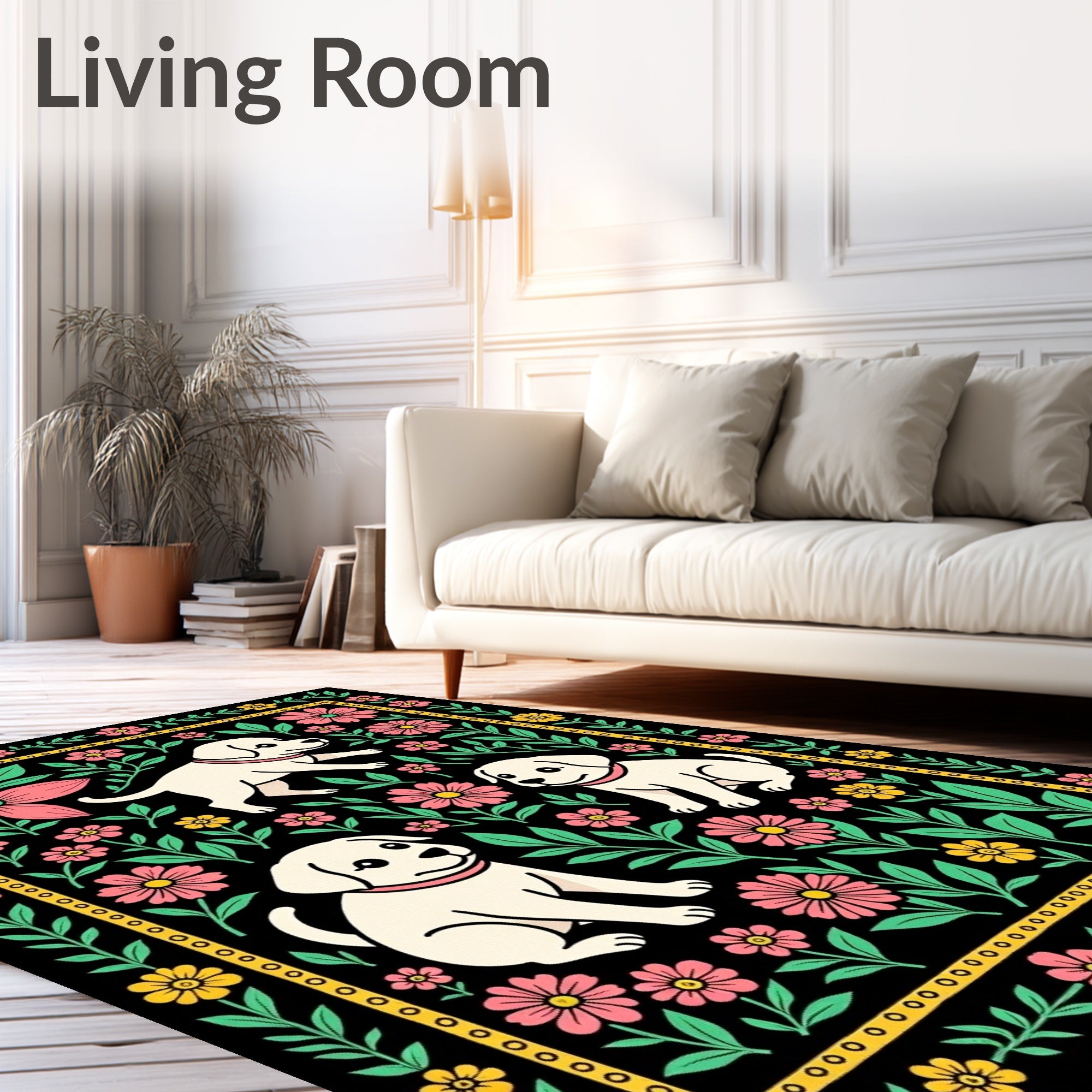 Whimsical Puppy Floral Garden Rug
