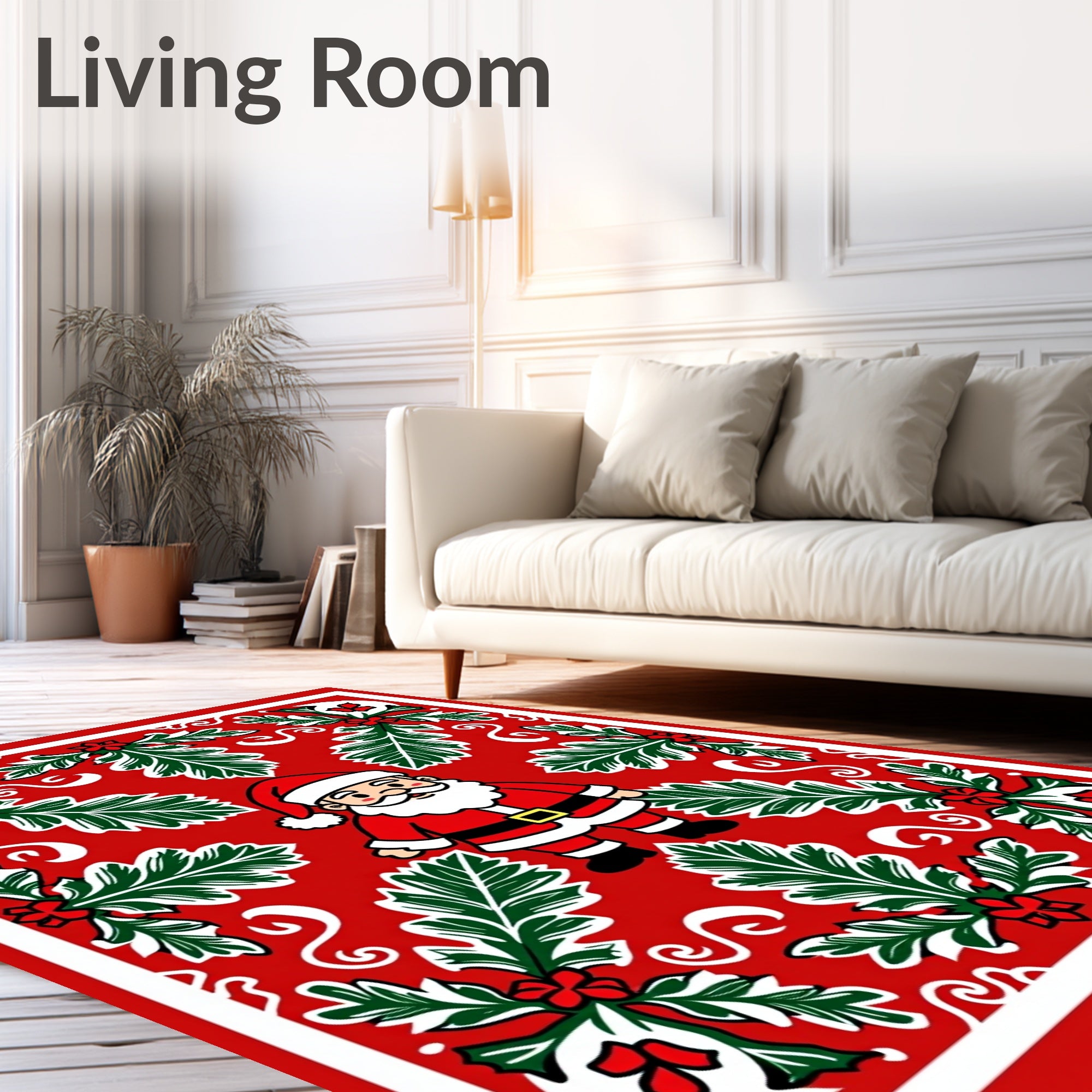 Jolly Red Santa Holly Garland Rug