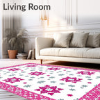 Bright Pink Snowflake Geometric Garden Rug