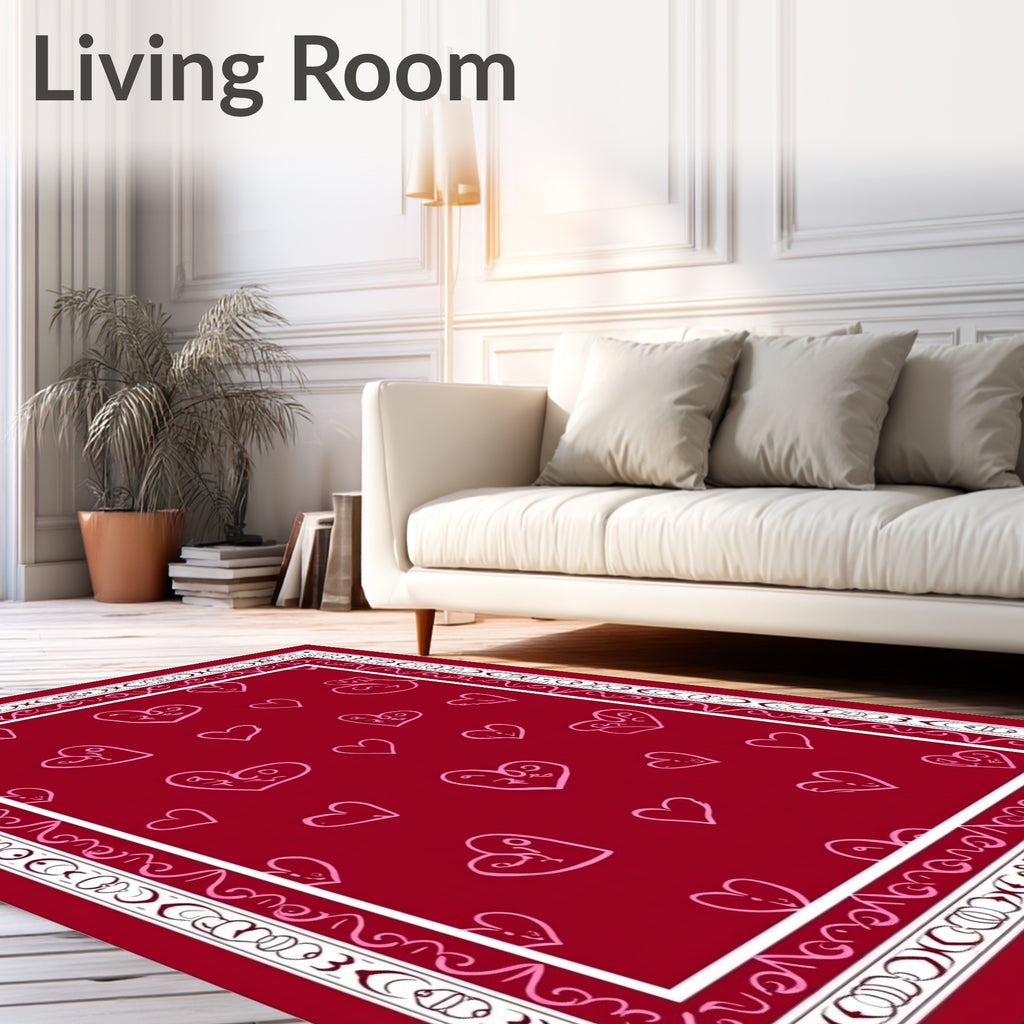 Crimson Hearts Whimsical Border Rug