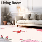 Pink Floral Border Red Cat Rug
