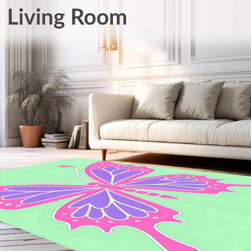 Pink Purple Butterfly Garden Rug