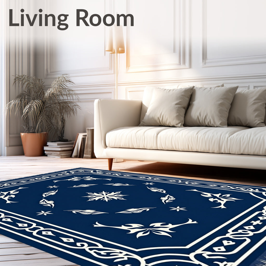 Midnight Blue Whimsical Floral Motif Rug