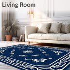Midnight Blue Whimsical Floral Motif Rug
