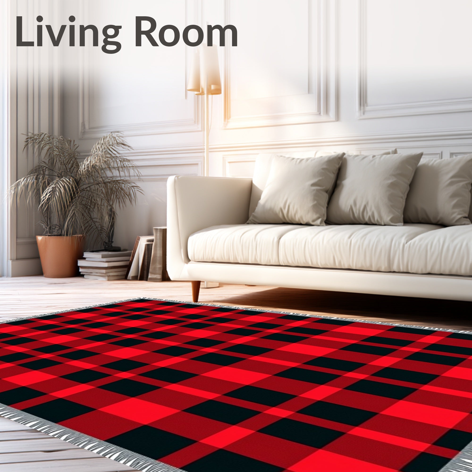 Classic Red Black Plaid Weave Rug
