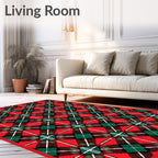 Festive Red Green Plaid Squares Rug