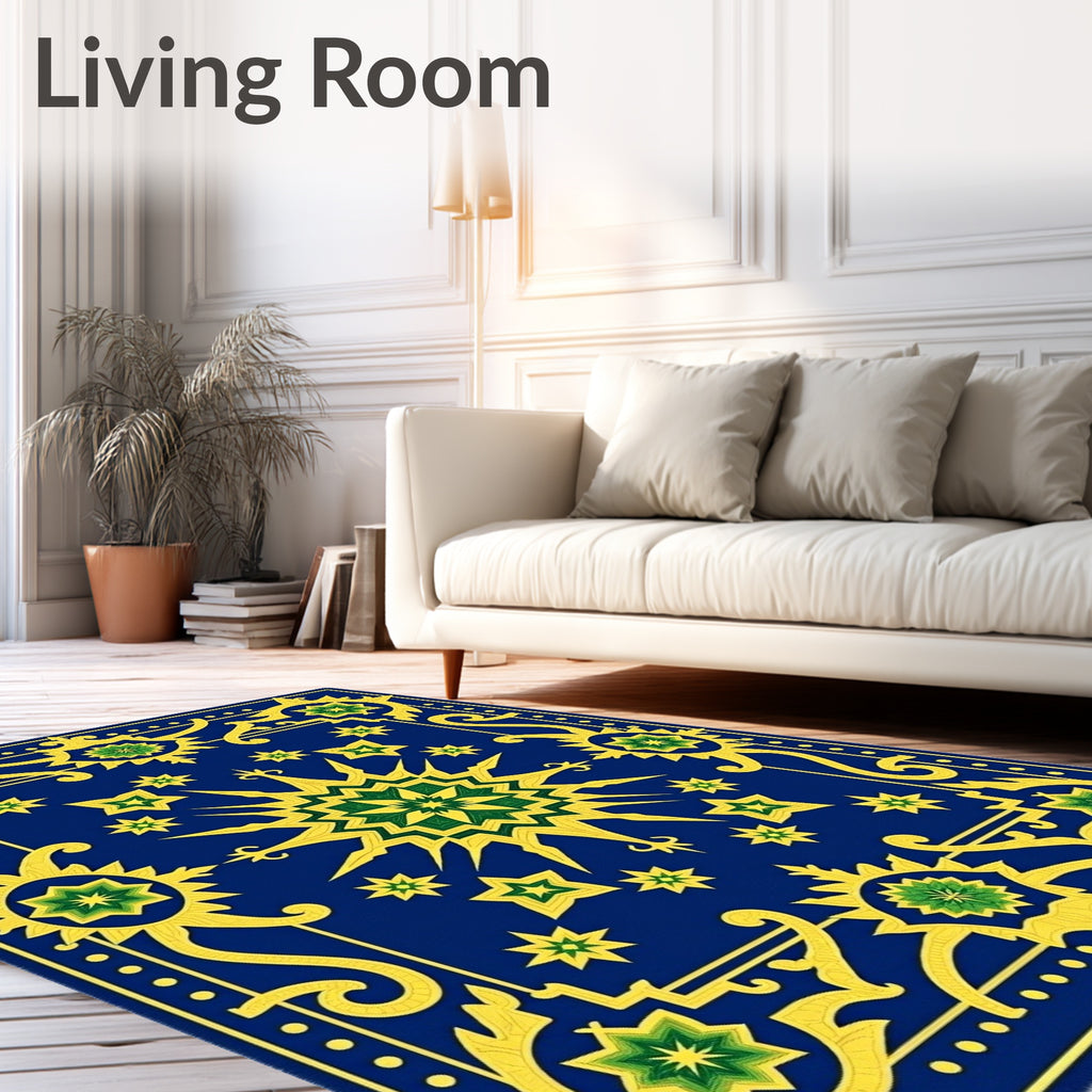 Royal Blue Golden Starburst Medallion Rug