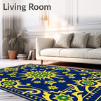 Royal Blue Golden Starburst Medallion Rug