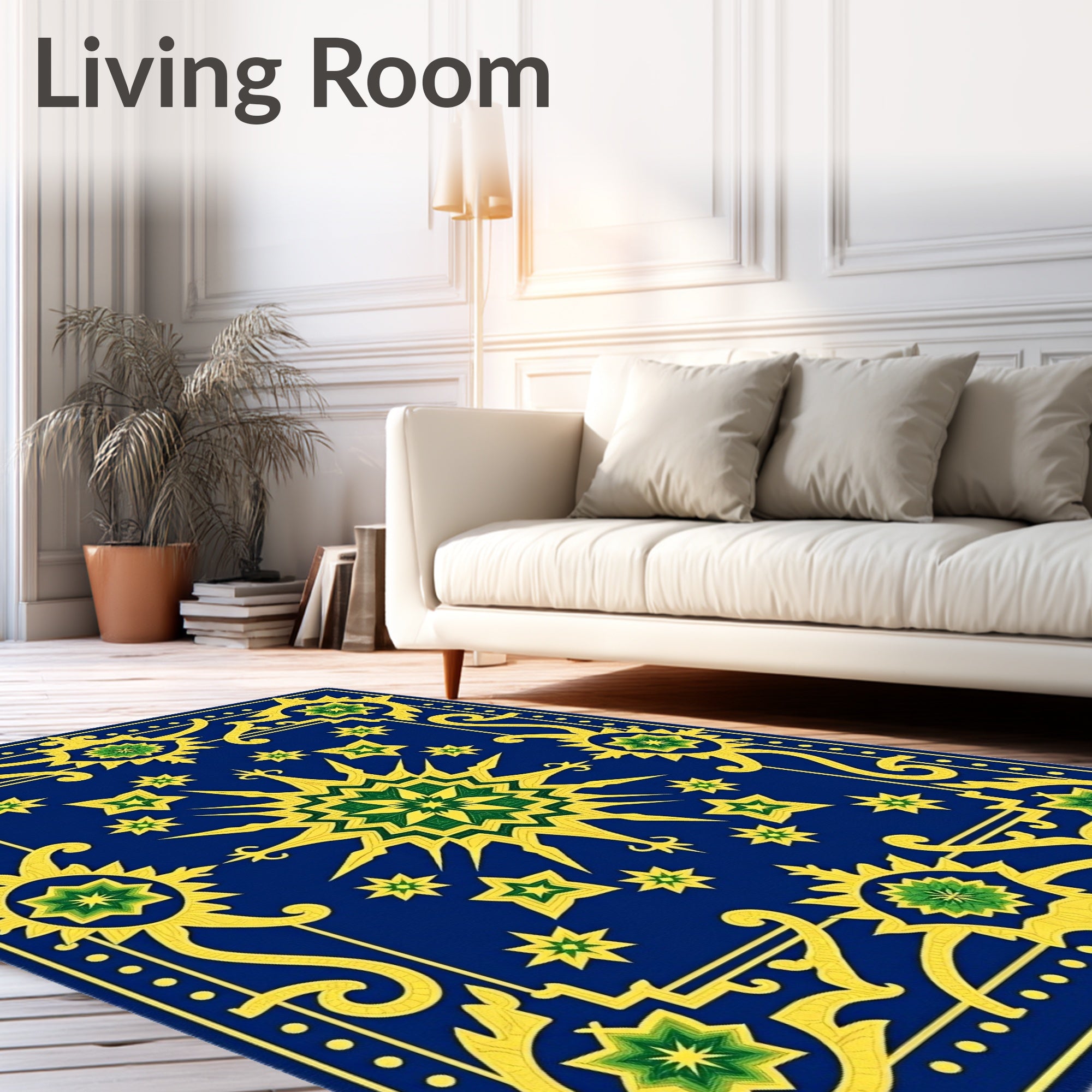 Royal Blue Golden Starburst Medallion Rug
