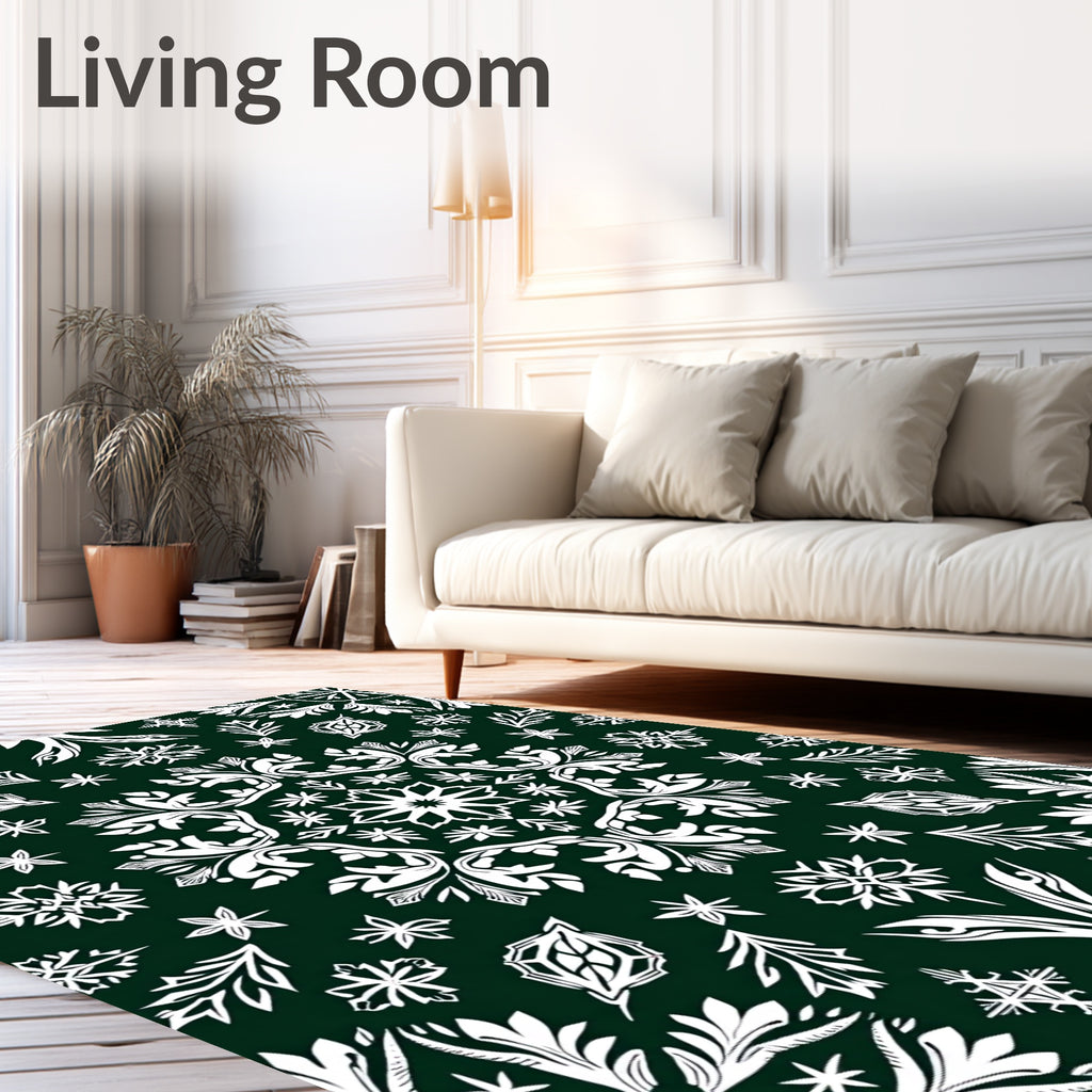 White Leafy Mandala Medallion Emerald Rug