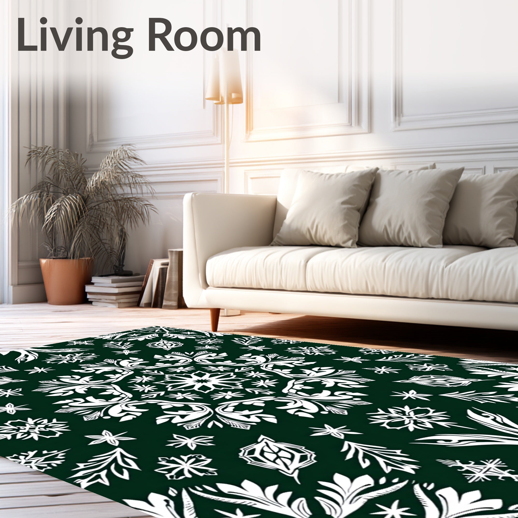 White Leafy Mandala Medallion Emerald Rug