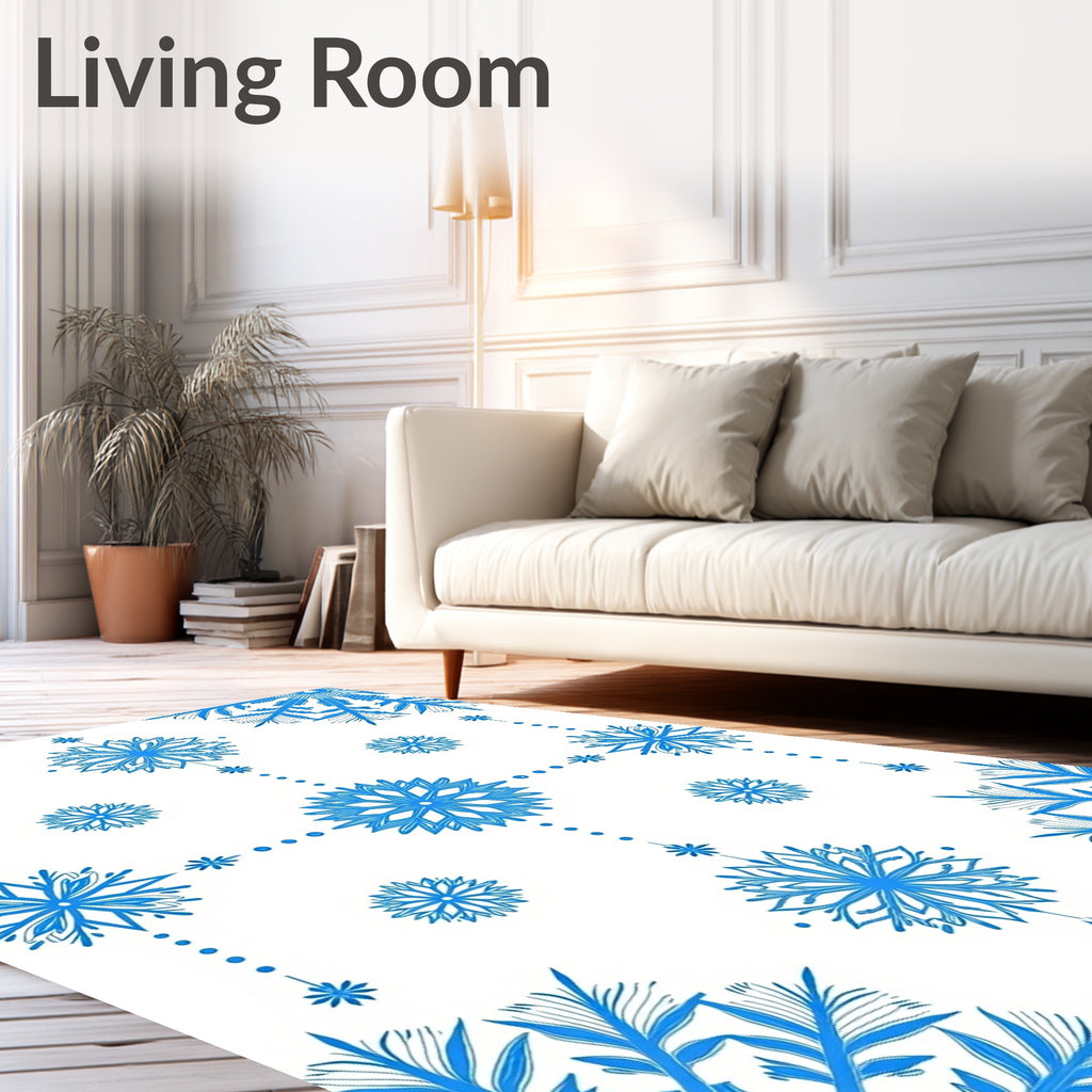 Winter Blue Snowflake Garland Collection Rug