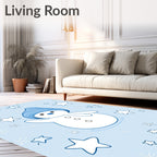 Blue Snowman Waving Amongst Stars And Snowflakes Rug