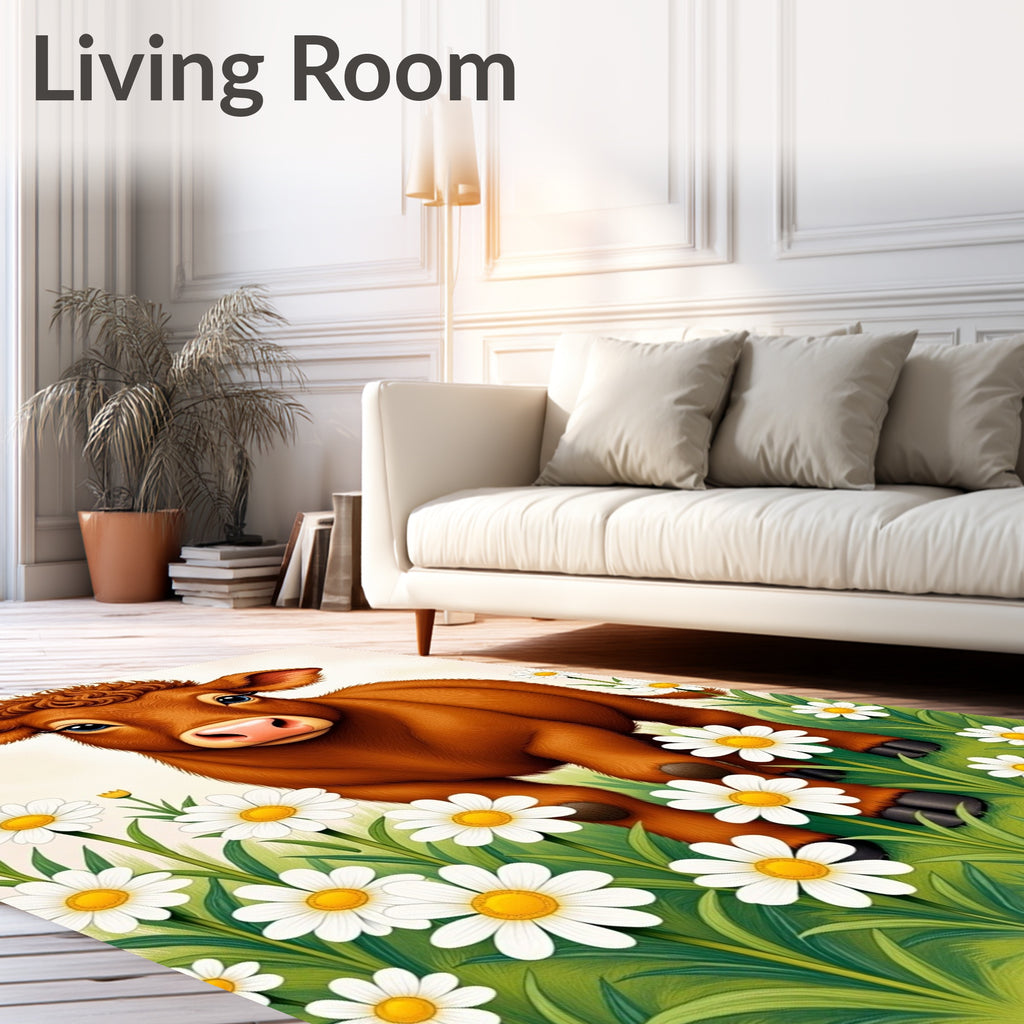 Brown Calf Among White Daisies Rug