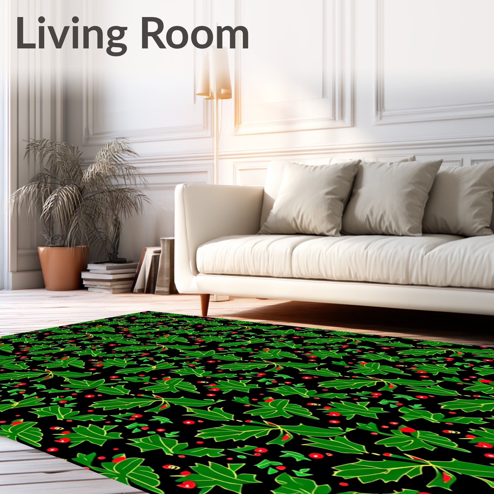 Christmas Holly Berries Repeating Pattern Rug