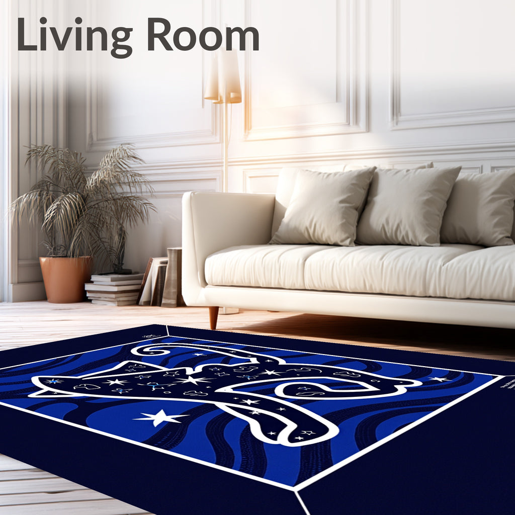 Cosmic Cat Blue Waves Starry Night Rug