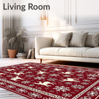 Red Cream Reindeer Snowflake Medallion Rug