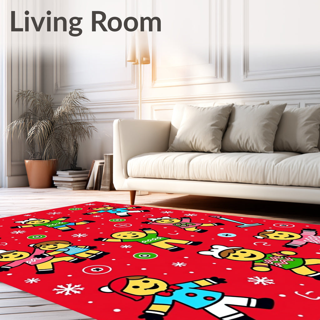 Festive Red Gingerbread Friends Snowflakes Rug
