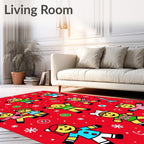 Festive Red Gingerbread Friends Snowflakes Rug