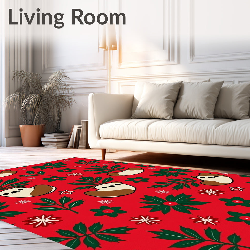 Festive Red Bear and Holly Garland Rug