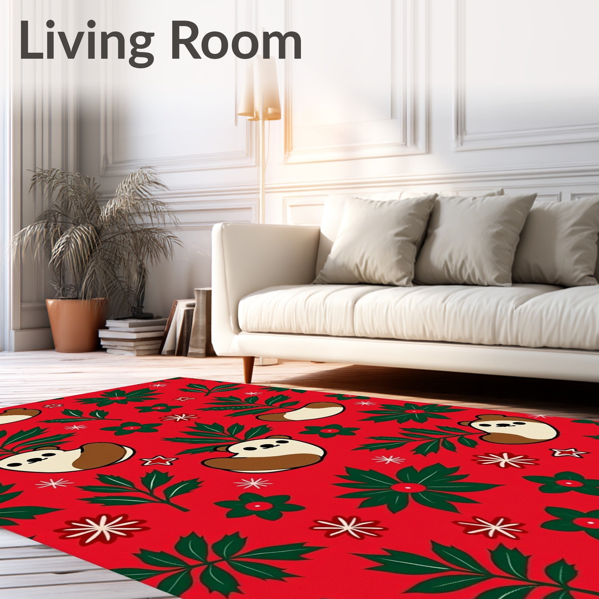 Festive Red Bear and Holly Garland Rug