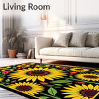 Sunny Yellow Sunflower Black Garden Rug