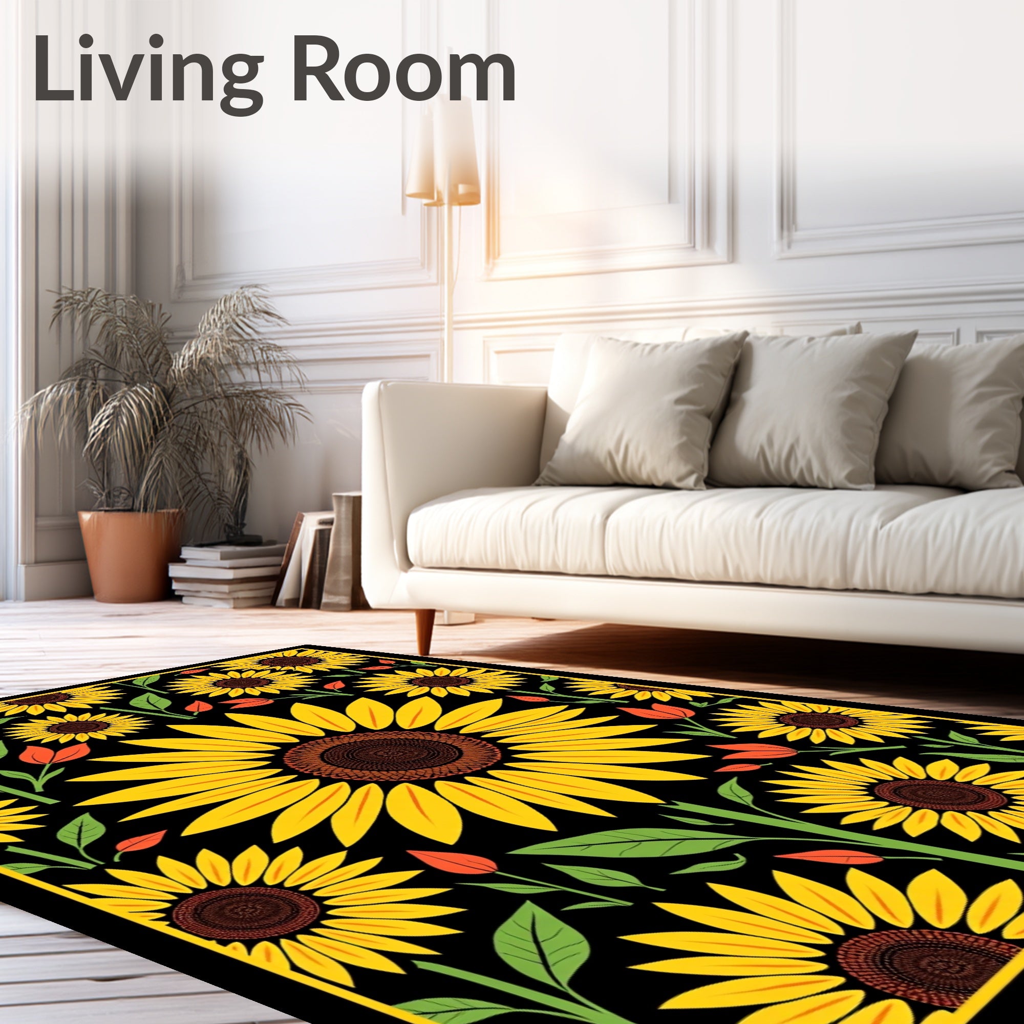 Sunny Yellow Sunflower Black Garden Rug