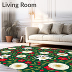 Whimsical White Dog Red Floral Garden Rug