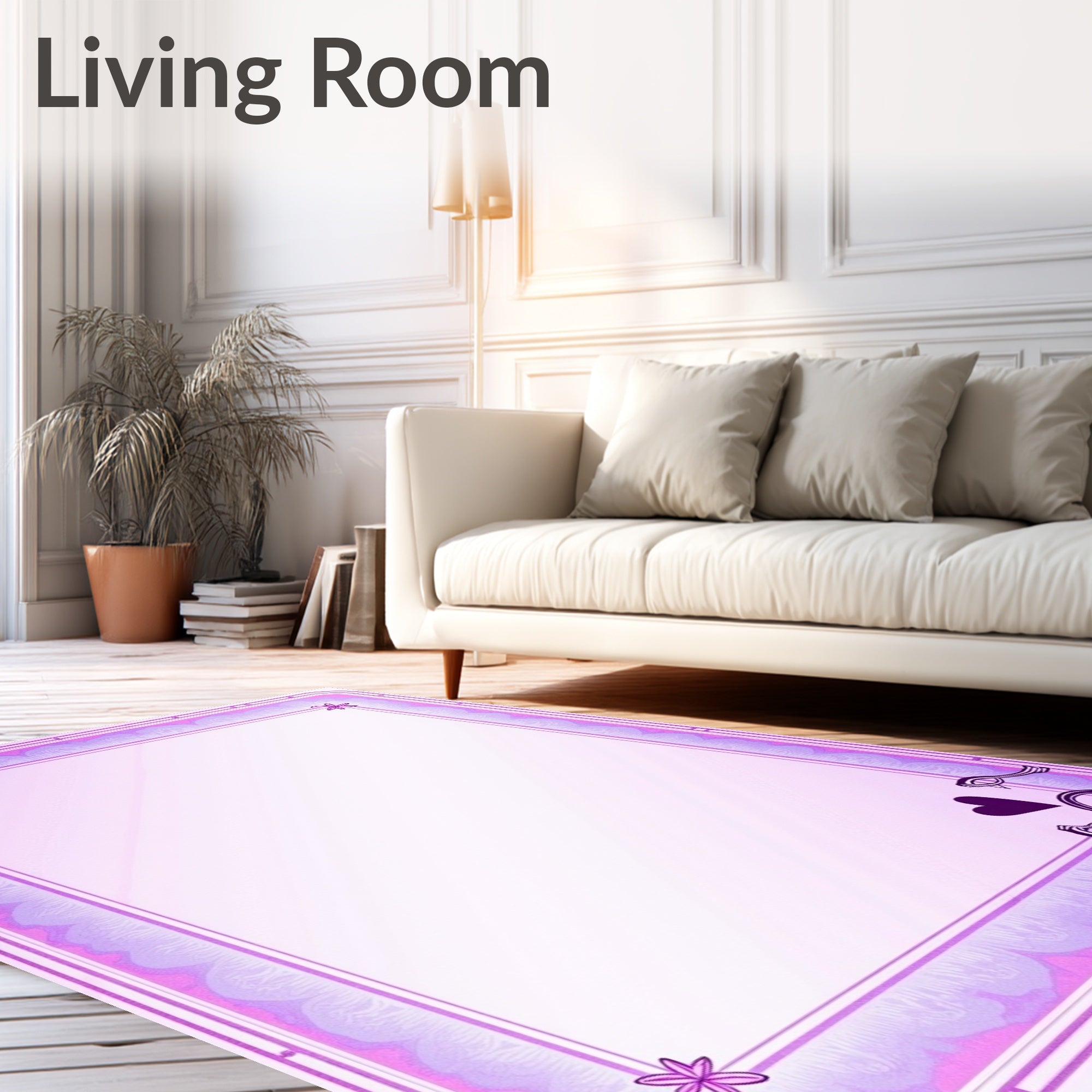 Purple Heart Swirl Floral Border Rug