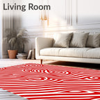 Curving Red White Stripe Swirl Abstract Rug
