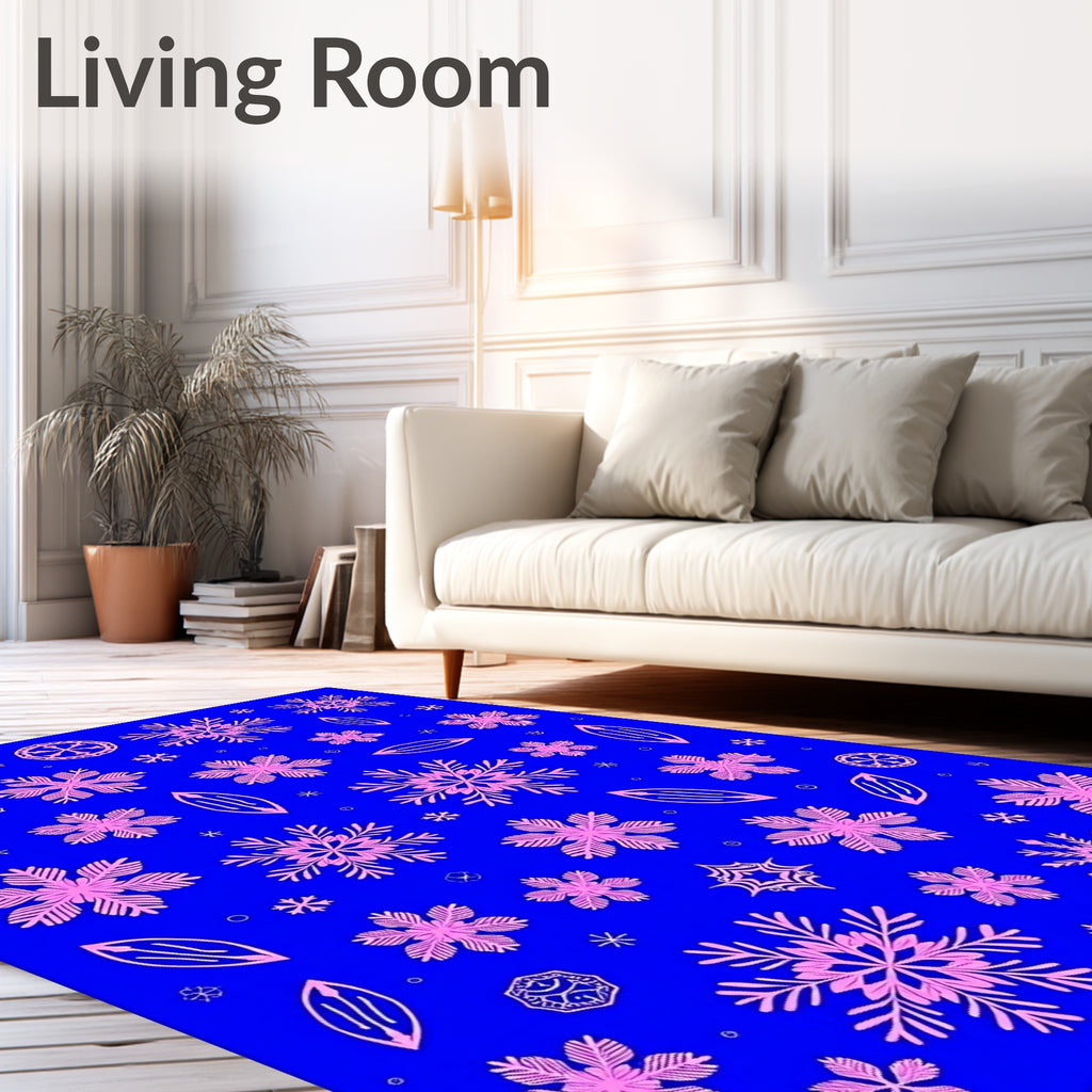 Pink Snowflake Scatter Blue Field Rug